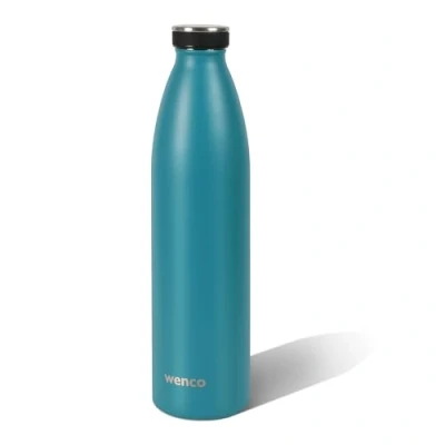 Abbildung von wenco Trinkflasche Edelstahl 1l / 1000ml isoliert und auslaufsicher für kalte heiße Getränke auch als Thermoskanne verwendbar BPA frei carribean blue