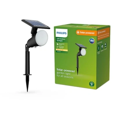Abbildung von PHILIPS Outdoor Solar Jivix Spotleuchte Spiess 1,4W, Tageslichtsensor, 2700 Kelvin, IP44 wetterfest, schwarz