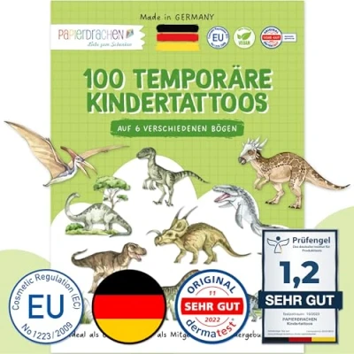 Abbildung von Papierdrachen 100 besonders hautfreundliche Kindertattoos Tattoos Welt der Dinos für Kinder Jungen und Mädchen geprüft &amp; made in Germany Set 27