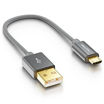 Abbildung von deleyCON Micro USB Kabel 0,15m Nylon + Metallstecker Ladekabel Datenkabel Schnellladekabel Smartphone Tablet PC Laptop Notebook Grau