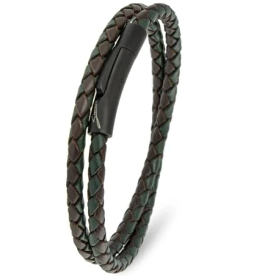 Abbildung von Simaru Lederarmband, 4mm geflochten zum Wickeln für Frauen &amp; Männer, Echtleder Wickelarmband mit Edelstahl Hakenverschluss, Premium Qualität ((39cm Lenght M), Dunkelgruen mix)