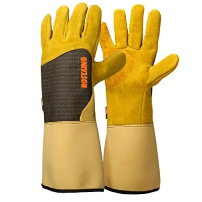 Abbildung von ROSTAING Handschuhe RONCIER Ein Paar Gartenhandschuhe Lederschutz für Dornen und Brombeeren Arbeitshandschuhe, Beige