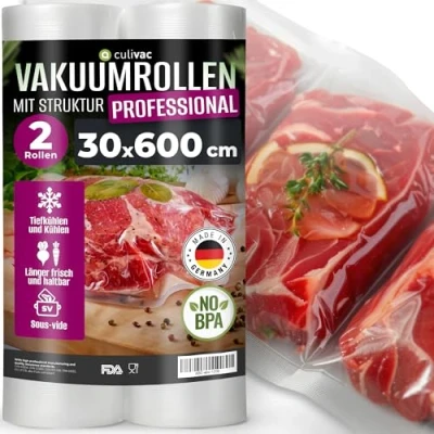 Abbildung von culivac 2 Folienrollen 30x600cm Vakuumrollen Pro für Vakuumierer Vakuumiergerät Folienschweißgerät BPA frei Vakuumierfolie Rolle Vakuumierbeutel Vakuumierrollen Folienbeutel Vakuumbeutel Rolls