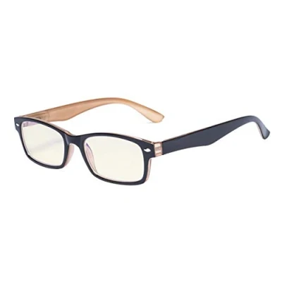 Abbildung von Eyekepper Computer Lesebrille mit Federscharniere Bügle in UV Schutz, Anti Blau Strahlen Blendschutz und kratzfest Gläser (Gelb getönte Gläser, Schwarz Braun Fassung)
