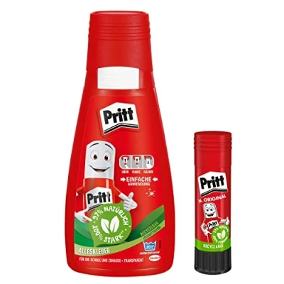 Abbildung von Pritt Schulkleber PAKA2, der Alleskleber für Schule und Freizeit, Spar Set mit 1 Flasche à 100 g Stick Kebestift 11g, 9HPAKA2P1X