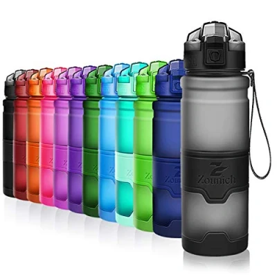 Abbildung von ZOUNICH Trinkflasche Sport BPA frei Kunststoff Sporttrinkflaschen für Kinder Schule, Joggen, Fahrrad, öffnen mit Einer Hand Trinkflaschen Filter, Grau, 32oz/1000ml