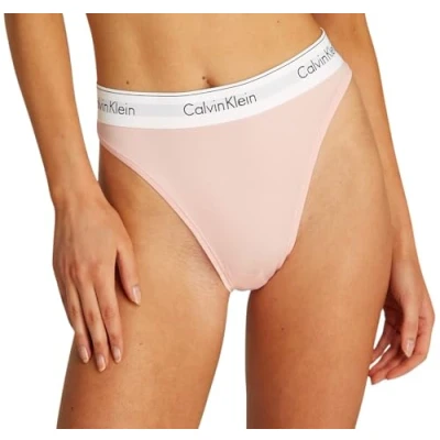 Abbildung von Calvin Klein Damen Brazilian Slip High Leg mit Logobund, Rosa (Buff Pink), M