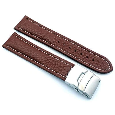 Abbildung von Sulla 22mm Uhrenband Genuine Leder Armband mit Faltschließe aus Edelstahl Schwarz Rote Naht