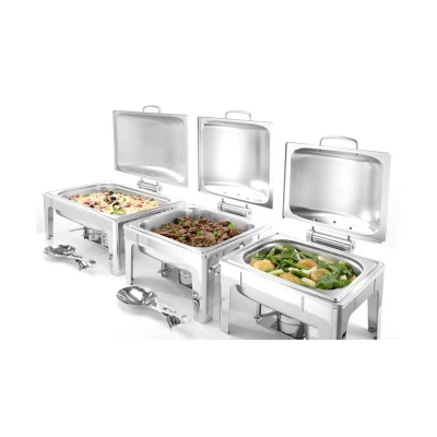 Abbildung von HENDI Chafing Dish GN 2/3 inkl. 6 Liter Behälter 65 mm + 2 für Brennpaste, 39,5 x 43 29 cm Speisenwärmer Gastro