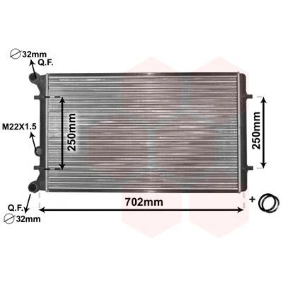Abbildung von VAN WEZEL 03002155 Kühler, Motorkühlung Aluminium 650 415 34 *** IR PLUS mit Zubehör Kühlrippen mechanisch gefügt VOLKSWAGEN: Golf 4, Bora Variant