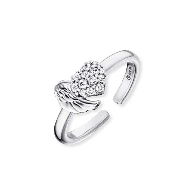 Abbildung von Engelsrufer Damen Ring aus Sterling Silber mit Flügel und Herz Zirkonia Steinen besetzt 13 größenverstellbar nickelfrei