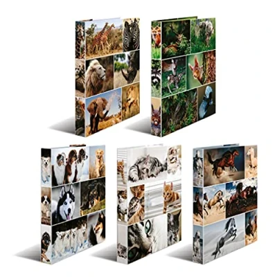 Abbildung von HERMA Ringbücher A4 Tiermotive Set, 10 Stück, schmal, 2 Ringe, 35 mm breit, Kinder Ringordner mit Tier Motiv, bunter Ordner Innendruck für Jungen und Mädchen