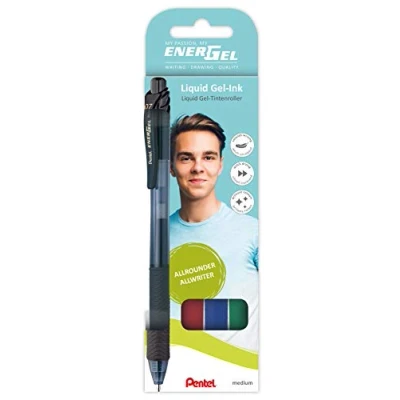 Abbildung von Pentel BL107 4Energel x Liquid Gel Tintenroller, 0, 35mm Strichstärke, 4er Set, sortiert mit Druckmechanik