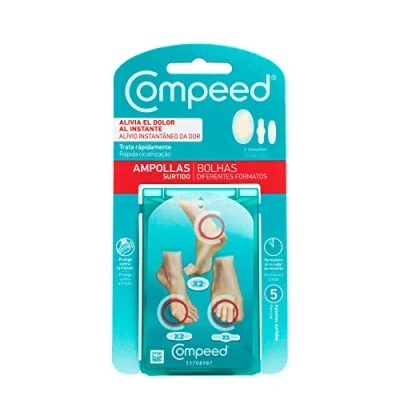 Abbildung von Compeed Blasenpflaster Mixpack Hydrokolloid Pflaster in verschiedenen Größen gegen Blasen an Fersen, Zehen und für kleine Blasen, 5