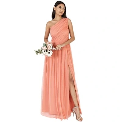 Abbildung von Anaya with Love Damen Womens Ladies Maxi One Cold Shoulder Dress Slit Split Sleeveless Prom Wedding Guest Bridesmaid Ball Evening Gown Kleid, Coral Pink, 56