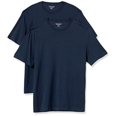 Abbildung von Amazon Essentials Herren Kurzärmliges T Shirt mit Rundhalsausschnitt in normaler Passform, 2er Pack, Marineblau, S