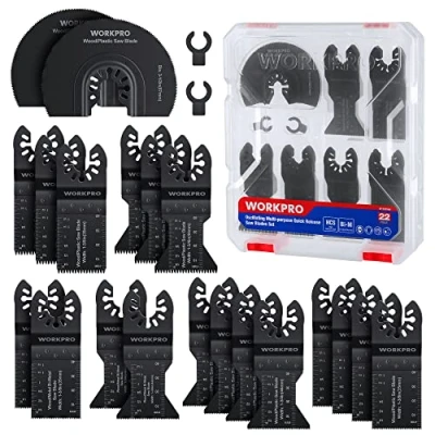 Abbildung von WORKPRO Oszillierendes Sägeblatt Set Multitool Zubehör, 22tlg. Sägeblätter Kit Oszillierwerkzeug Multifunktionswerkzeug Zubehör Set, Schneiden von Holz, Nägeln, Metall, Kunststoff