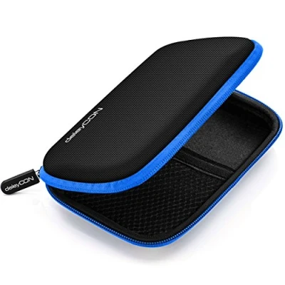 Abbildung von deleyCON Festplattentasche Festplatten Case HDD Für 2,5 Zoll und SSD Robust &amp; Stoßsicher 2 Innenfächer Netztaschen Schwarz/Blau
