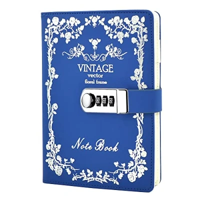 Abbildung von NectaRoy PU Leder Zahlenschloss Tagebuch Schreiben Notebook Planer Organizer, Passwort Notizblock, Secret Notizbuch mit Kombinationsschloss, 215 * 150mm