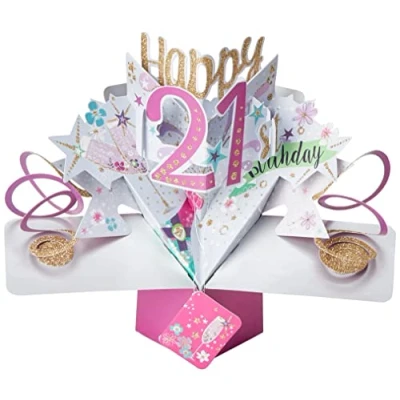 Abbildung von Happy 21st Birthday Pop Up Grußkarte Original Second Nature 3D Karten