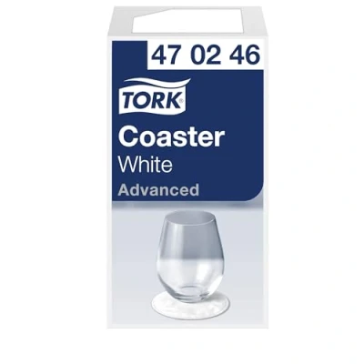 Abbildung von Tork 470246 Untersetzer weiß für Gläser und Tassen in Advanced Qualität / extra dickes Papier idealer Schutz vor Feuchtigkeit Ø 9cm 12 x 250 (3.000 Stück)