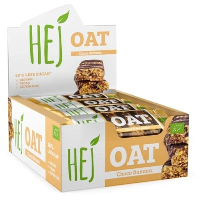 Abbildung von HEJ Oat Choco Banana veganer, schokoladiger Müsliriegel mit Nussmus &amp; gesüßt Reissirup, Dattelpaste Haferriegel Snack 40% weniger Zucker, glutenfrei, bio 12 Hafer x 45 g