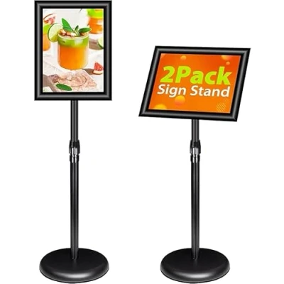 Abbildung von VAIIGO Infoständer Höhenverstellbar Aluminium DIN A4 Plakatständer Informationsständer Präsentationsständer Werbeständer (Schwarz,2Pack)