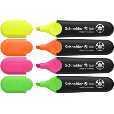Abbildung von Schneider Job 150 Textmarker (aus recyceltem Kunststoff, ausgezeichnet mit Der blaue Engel) 4er Etui sortiert