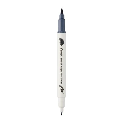 Abbildung von Pentel Brush Sign Pen Twin SESW30C Faserschreiber, 2 pinselähnliche Spitzen, hellgrau (1 Stück)