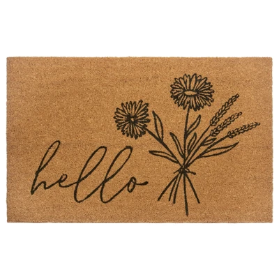Abbildung von Hanse Home Kokos Fußmatte für Innen 45x75cm Fussmatte Kokosmatte Schmutzfangmatte Blumen Hello Design, rutschfest Eingangsbereich &amp; überdachten Außenbereich Natur