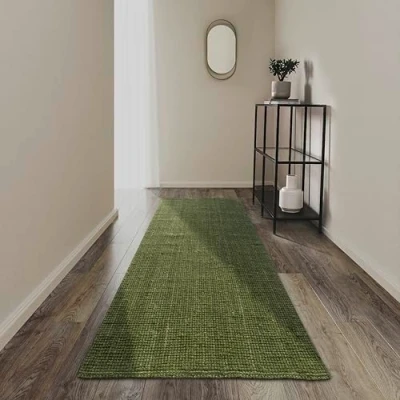 Abbildung von Villeroy &amp; Boch Jute Teppich Rosalie Natur Wohnzimmerteppich aus 100% Handgewebt Umweltfreundlich Boho für Wohnzimmer, Schlafzimmer, Esszimmer Dschungelgrün, 80x300cm