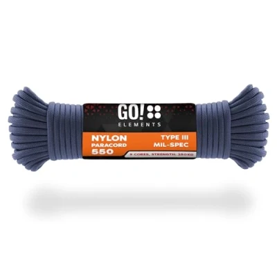 Abbildung von GO!elements 15m Paracord Seil aus reißfester Nylonschnur 4mm 550 Typ III Schnur geeignet als Allzweckseil &amp; Reepschnur Max. 250kg, Farbe: Grau Blau