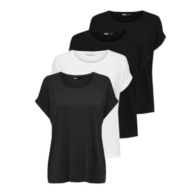 Abbildung von ONLY Damen Onlmoster S/S O neck Top Noos Jrs T Shirt, 4er Pack (2x Schwarz, 1x Weiß, Dark Grey Melange),L