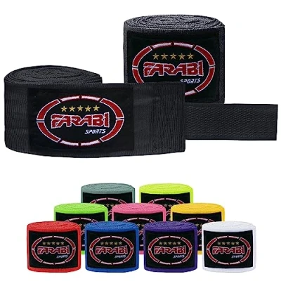 Abbildung von Farabi Sports Kinder Boxing Bandage 2,5 Meter lang boxbandagen Box Bandages mit Paar für MMA, Muay Thai, Training, Kickboxen und Kampfsport (Black)