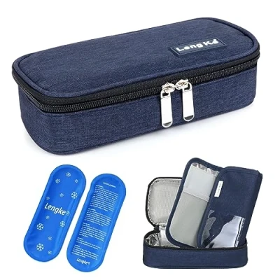Abbildung von YOUSHARES Insulin Kühltasche Insulated Medikamente Diabetes Tasche Kühlbox zur Aufbewahrung von für Pen, Diabetiker Zubehör, Medikamentenkühlung auf Reisen Etui mit 2 Kühlakku (Blau)
