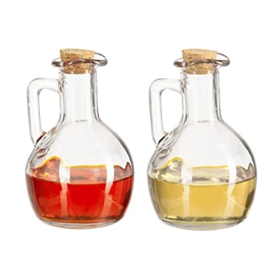 Abbildung von Relaxdays Öl &amp; Essigkanne 2er Set, Glasflaschen mit Korken, runde Ölfläschchen für Essig, je 180 ml, transparent