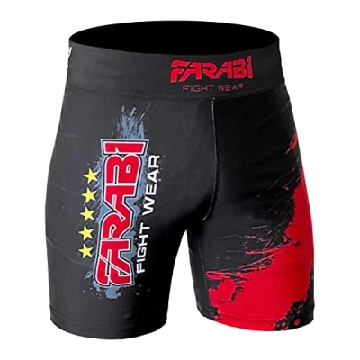 Abbildung von Farabi Sports MMA Short Vale Tudo Kompressionsshorts Grappling Fight Training Match Compression Tight (Black/Red, L)