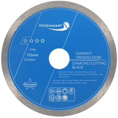 Abbildung von PRODIAMANT Profi Diamant Trennscheibe PRORIM 125 mm x 22,23 kein ausbrechen bei glasierten Fliesen Feinsteinzeug Keramik Diamanttrennscheibe F702 125mm mit Bohrung 22,23mm
