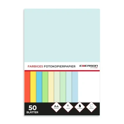 Abbildung von Emerson farbiges Druckerpapier Kopierepapier hellblau A4 50 Blatt 80 g/m2 210 x 297 mm Drucker: Laser, Inkjet, Fotokopie, Fax Vielseitiges Papier zum Kopieren, Basteln