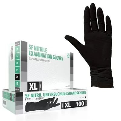 Abbildung von Nitrilhandschuhe 100 Stück Box (XL, Schwarz) Einweghandschuhe, Einmalhandschuhe, Untersuchungshandschuhe, Nitril Handschuhe, puderfrei, ohne Latex, unsteril, latexfrei, disposible gloves, black