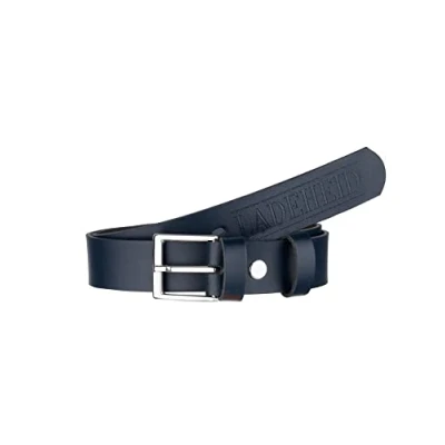 Abbildung von Ladeheid Kinder Gürtel Ledergürtel Mode Accessoire für Jungen mit Schnalle 2,5 cm Breit K1D5 (Navyblau 1/Logo 2, 60 (Gesamtlänge 79 cm))
