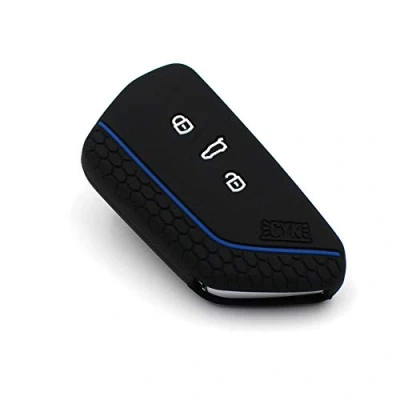 Abbildung von Schlüssel Hülle VF für 3 Tasten Auto Silikon Cover Schlüsselhülle Etui Schutzhülle (.Schwarz Blau)