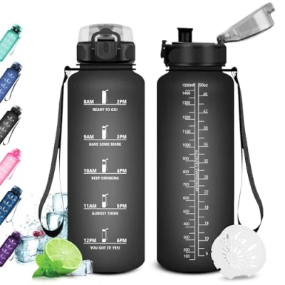 Abbildung von KollyKolla Trinkflasche 1.5L, Sport, BPA Frei, groß, Wasserflasche Auslaufsicher, Kohlensäure Geeignet, Sportflasche für Erwachsener, Büro, Fitness