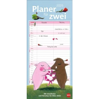 Abbildung von Rosalie &amp; Trüffel Planer für zwei 2025: Wandplaner 2. Partnerkalender mit 2 Spalten. Terminkalender niedlichen Illustrationen des bekannten Schweine Duos. Wandkalender Personen
