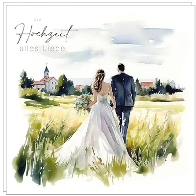 Abbildung von Pusteblume Grusskarten 2 x Karte zur Hochzeit große quadratische aus Recyclingpapier mit bedrucktem Umschlag (Aquarellfarben)