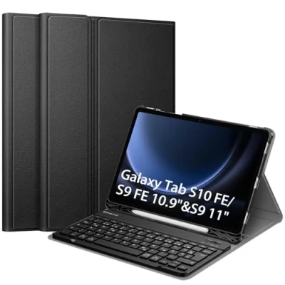 Abbildung von Fintie Tastatur Hülle für Samsung Galaxy Tab S9 FE 10.9 Zoll/Tab 11 Zoll 2023 Tablet, Keyboard Cover mit Magnetisch Abnehmbarer Deutscher Bluetooth Tastatur, Schwarz