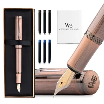 Abbildung von Wordsworth and Black Fountain Pen Mini EDC Kupferner Taschenstift, Mittlere Feder, 6 Tintenpatronen, Tinten Konverter, Nachfüllbares Stift Geschenkset, Männer &amp; Frauen
