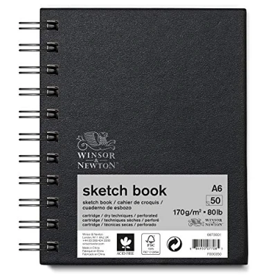 Abbildung von Winsor &amp; Newton 6673001 Skizzenbuch mit Spiralbindung 50 Blatt Skizzenpapier, 170g/m² mikroperforieten Blättern in DIN A6