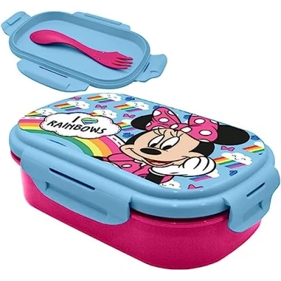Abbildung von SRV Hub Minnie Mouse rechteckige Lunchbox mit Göffel, zwei Fächern, auslaufsicher, mikrowellengeeignet und BPA frei, geeignet für Kinder ab 3 Jahren, Größe: 21 cm