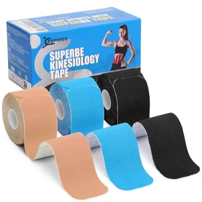 Abbildung von Kinesiologie Tape Vorgeschnittenes Elastisches Kinesiotapes 3 rollen, 5cm X 5m (Beige,schwarz,blau)